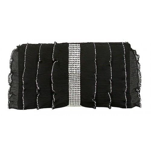 Evening Bag - Pleated Glittery w/ Trimmed Ruffles - Black -BG-92233B